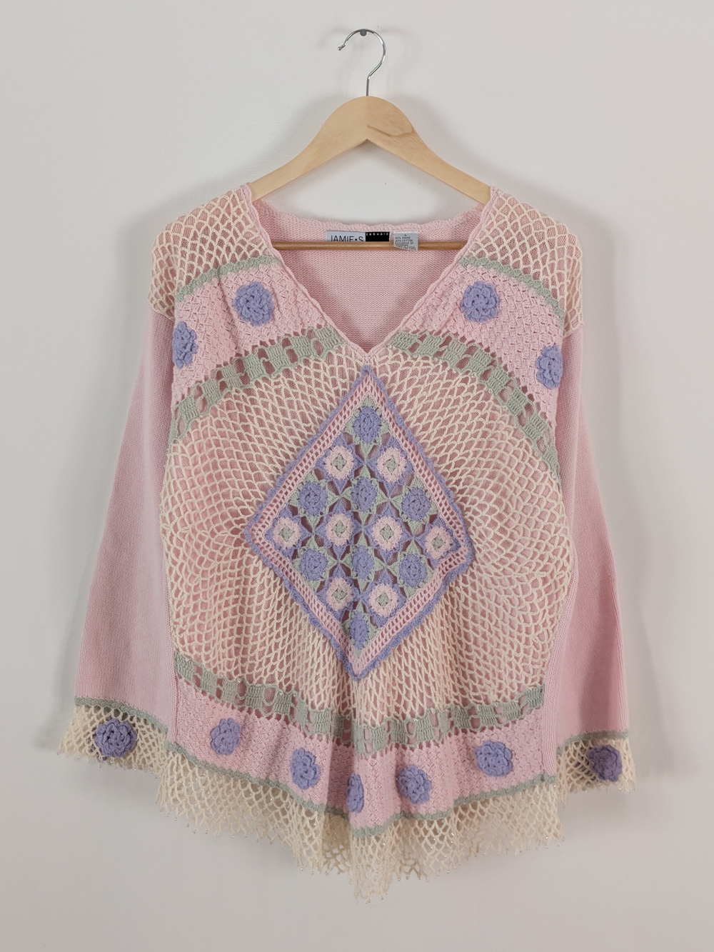 Vintage Jamie S Crochet Floral Lace Sweater - L